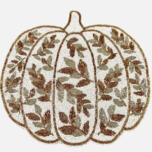 Tahari Gold Silver Pumpkin Beaded Placemat Charger Centerpiece Fall Autumn 15"